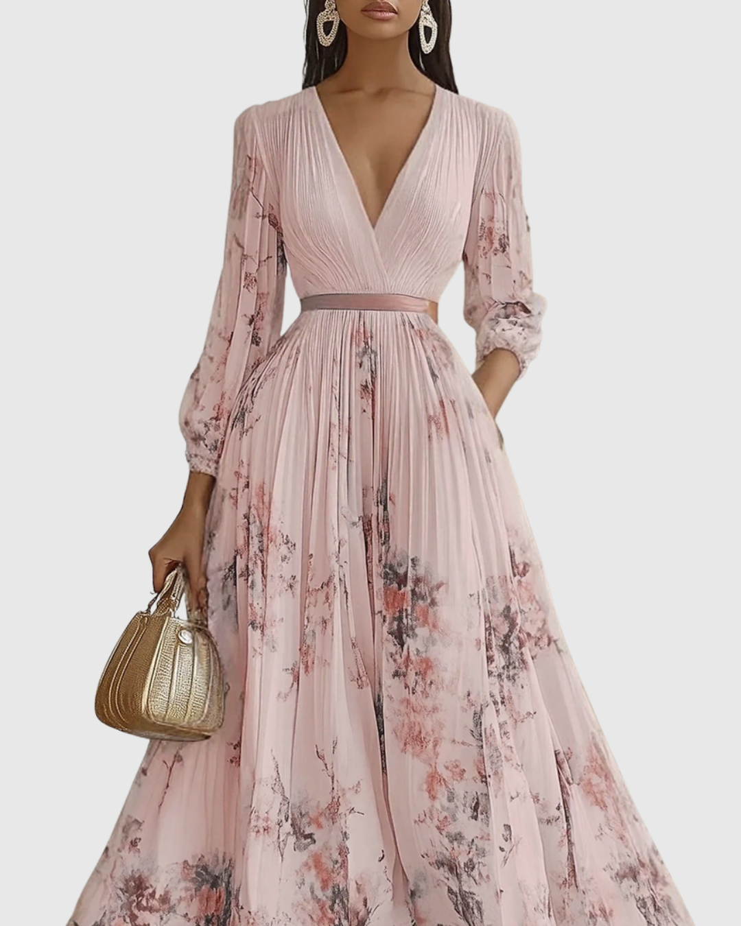 Elegant Long Pleated Dress Rowella - Maxi Fluid Dress for Women