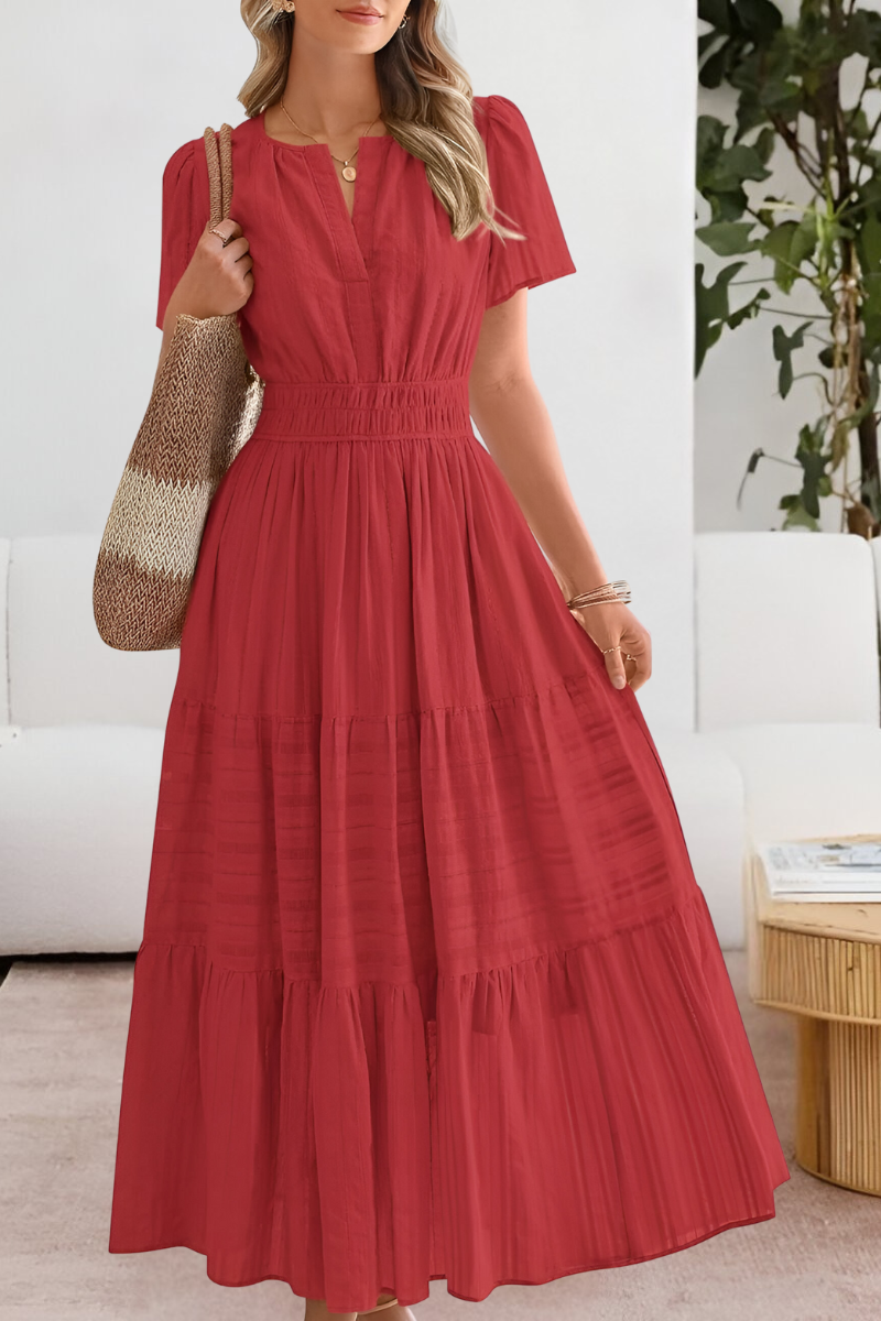Eleanor | Women's Boho Short Sleeve Smocked Midi Dress