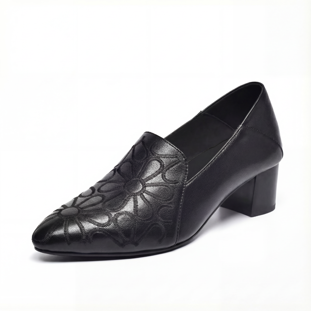 Floressa - Women's embroidered leather pumps with cushioned heel