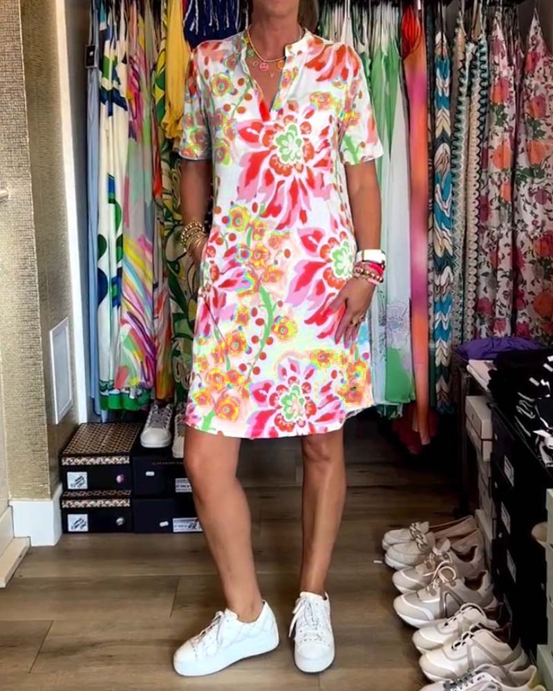 Ivendra | Short Sleeve Floral Print Dress