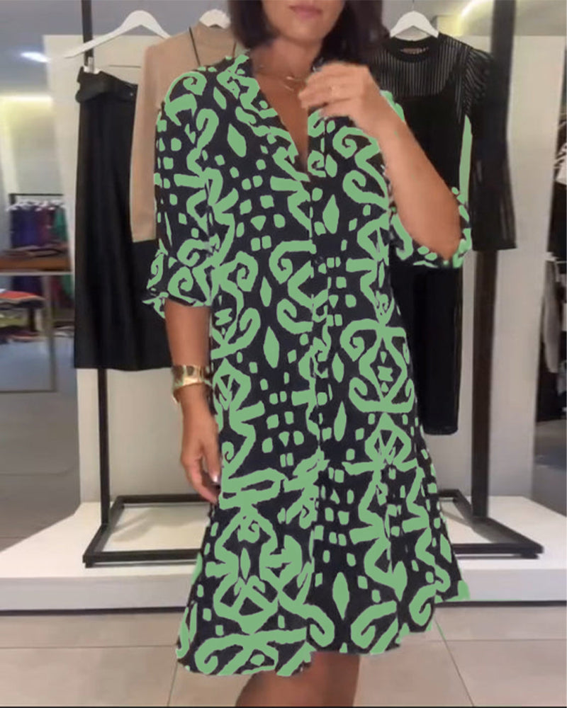 Chic V-Neck Printed Dress