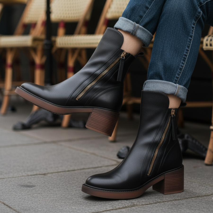 Marcel™ | Black Leather Ankle Boots with Comfortable Heel