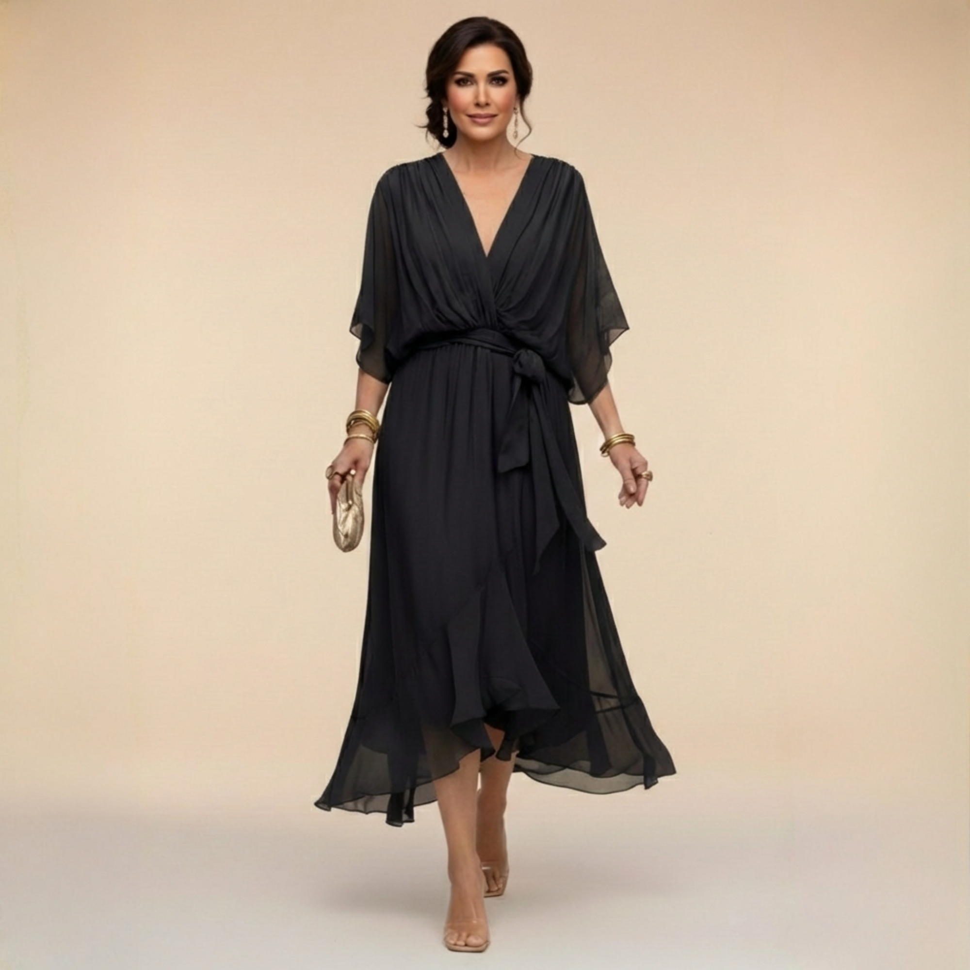 MARTA™ | CHIFFON DRESS WITH V-NECK
