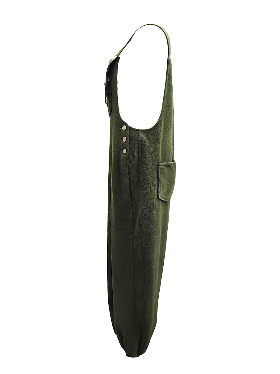 Fleece Dungarees for Women with Coconut Shell Buttons