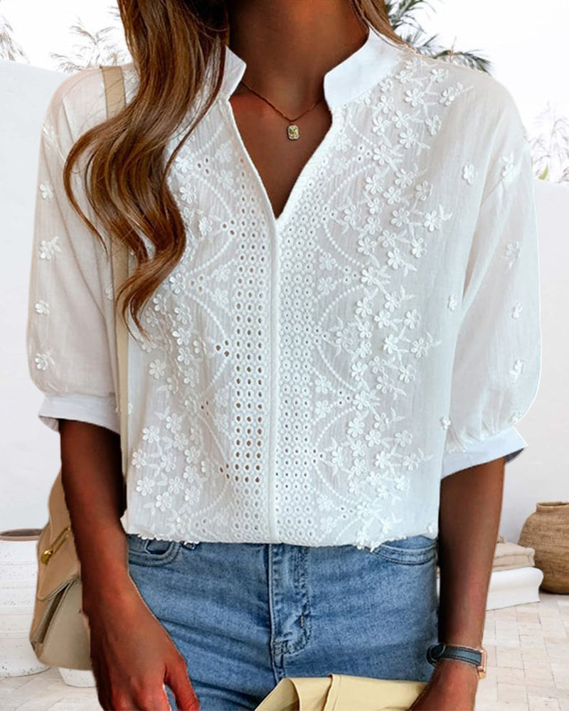 Samantha | Women V Neck Puff Sleeve Blouse