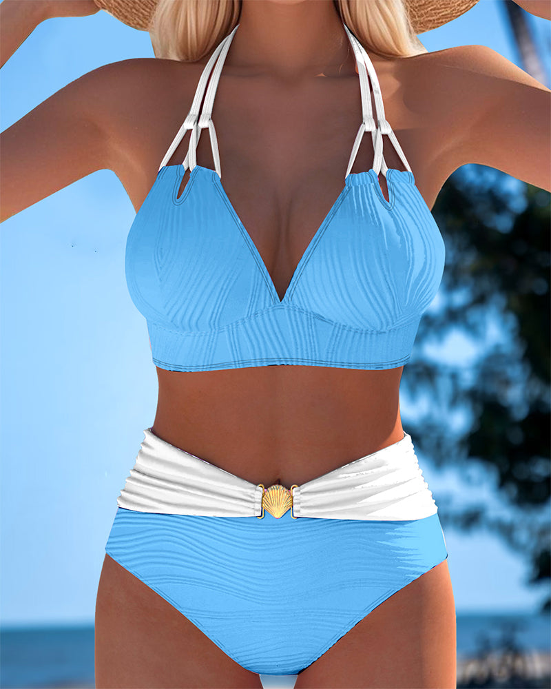 Swimsuit with double straps, high waist, and contrasting color