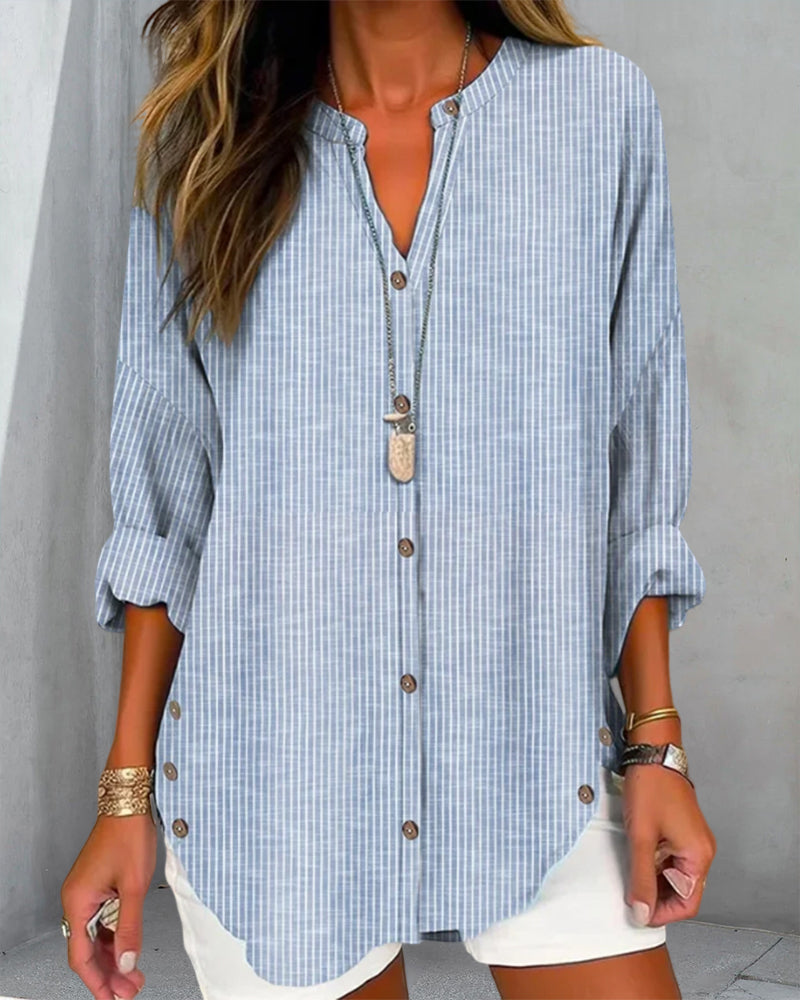 Isabella | Women’s Relaed Striped Button Blouse