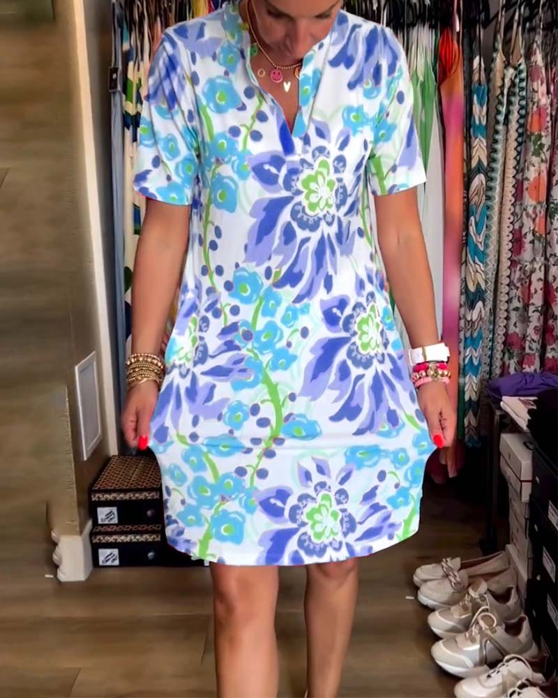 Ivendra | Short Sleeve Floral Print Dress