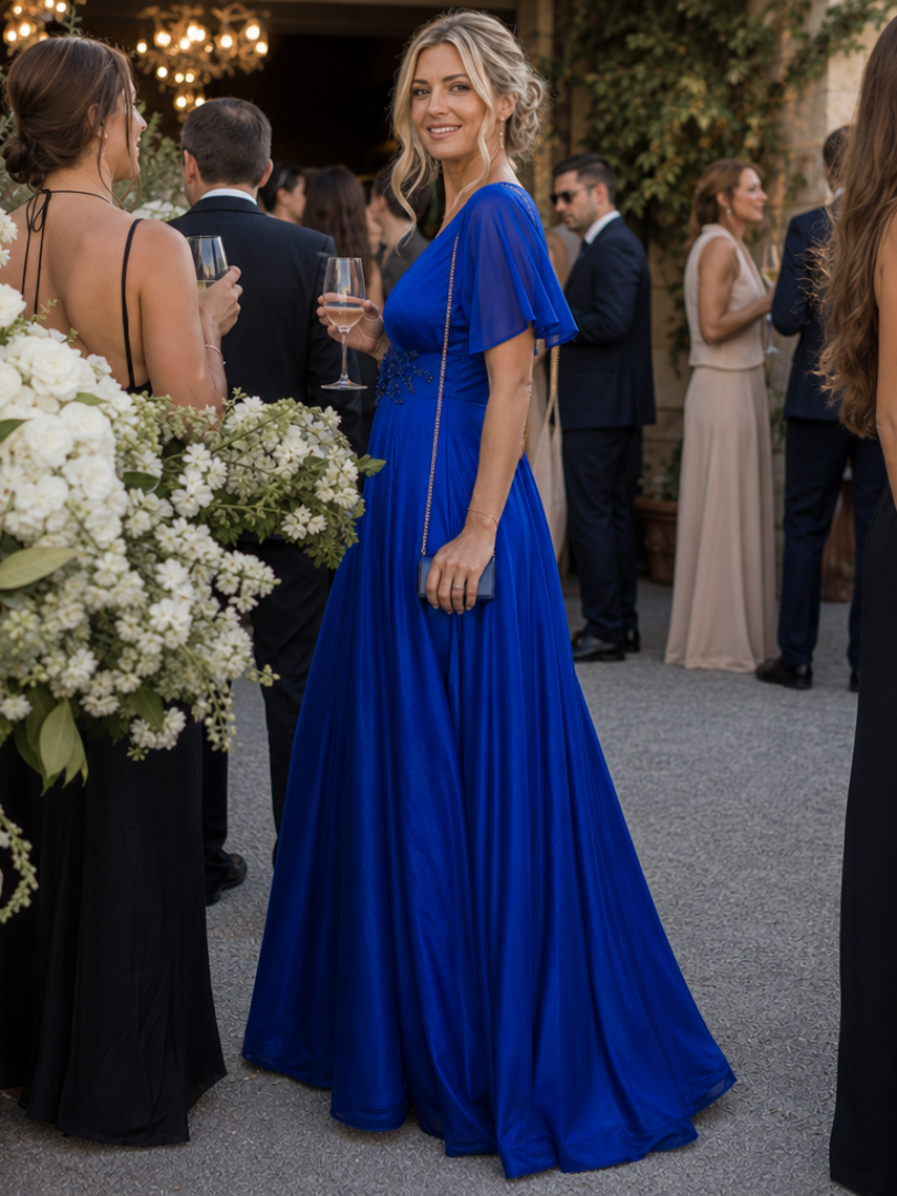 Orelia | Short Sleeve V Neck Flowing Maxi Dress