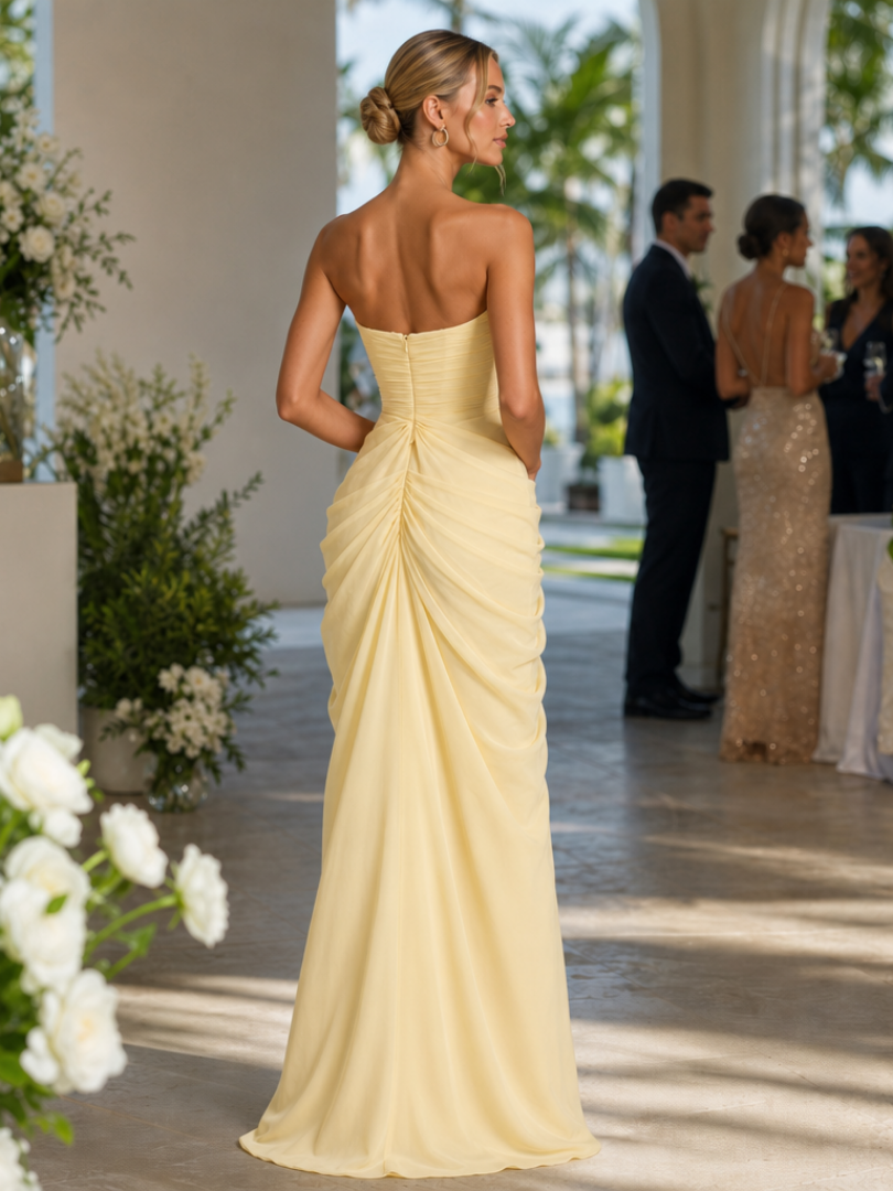 Ishra | Strapless High Side Slit Maxi Dress