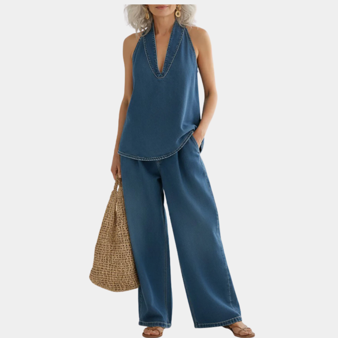Saylor - Vintage Washed Soft Denim-Look Two-Piece Set