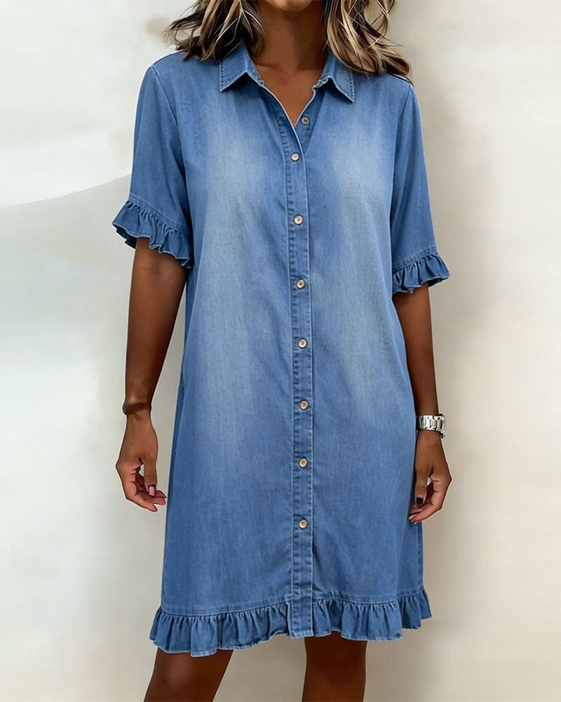 Van Delft™ | Comfortable Denim Dress with Flattering Ruching