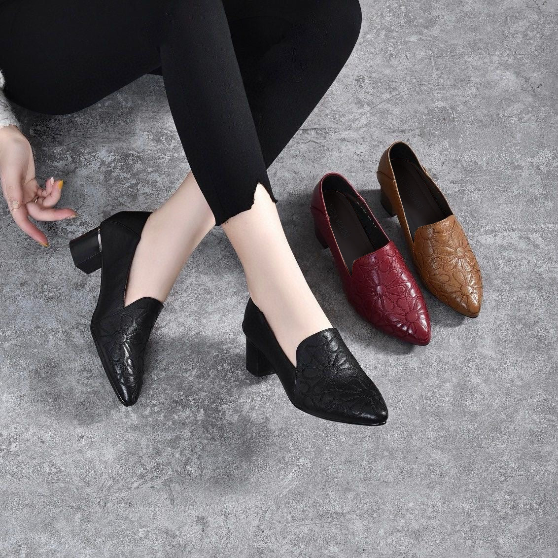 Broderyn™ | Elegant Floral Embossed Pumps