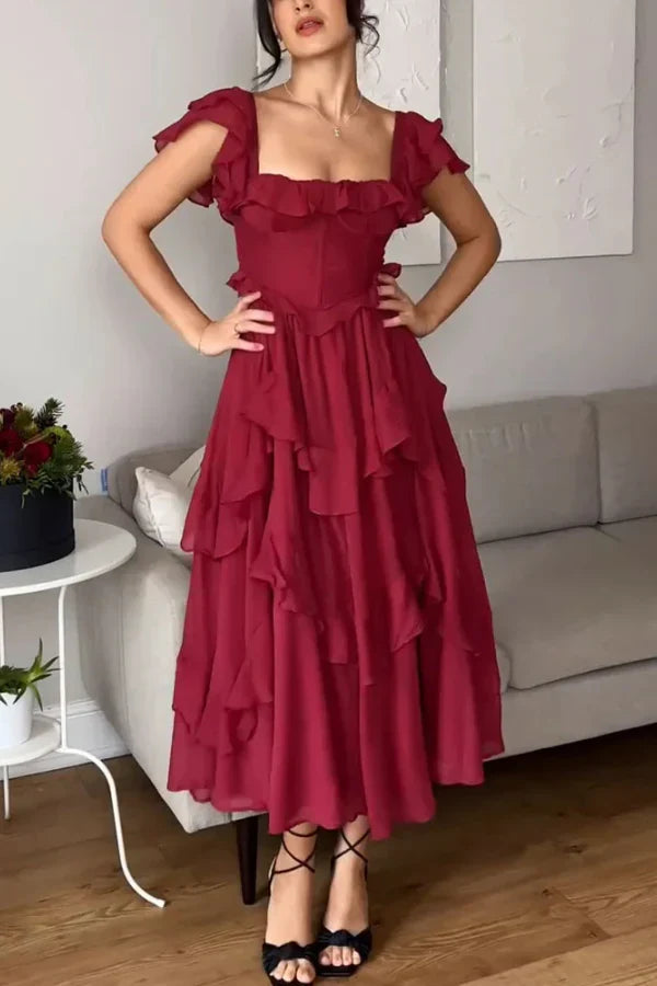 ISABELLA – ROMANTIC CASCADE RUFFLE DRESS