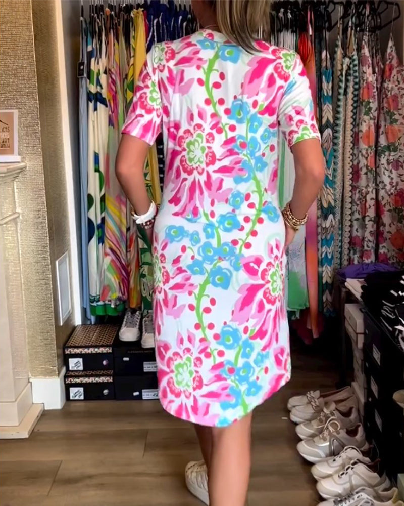 Ivendra | Short Sleeve Floral Print Dress