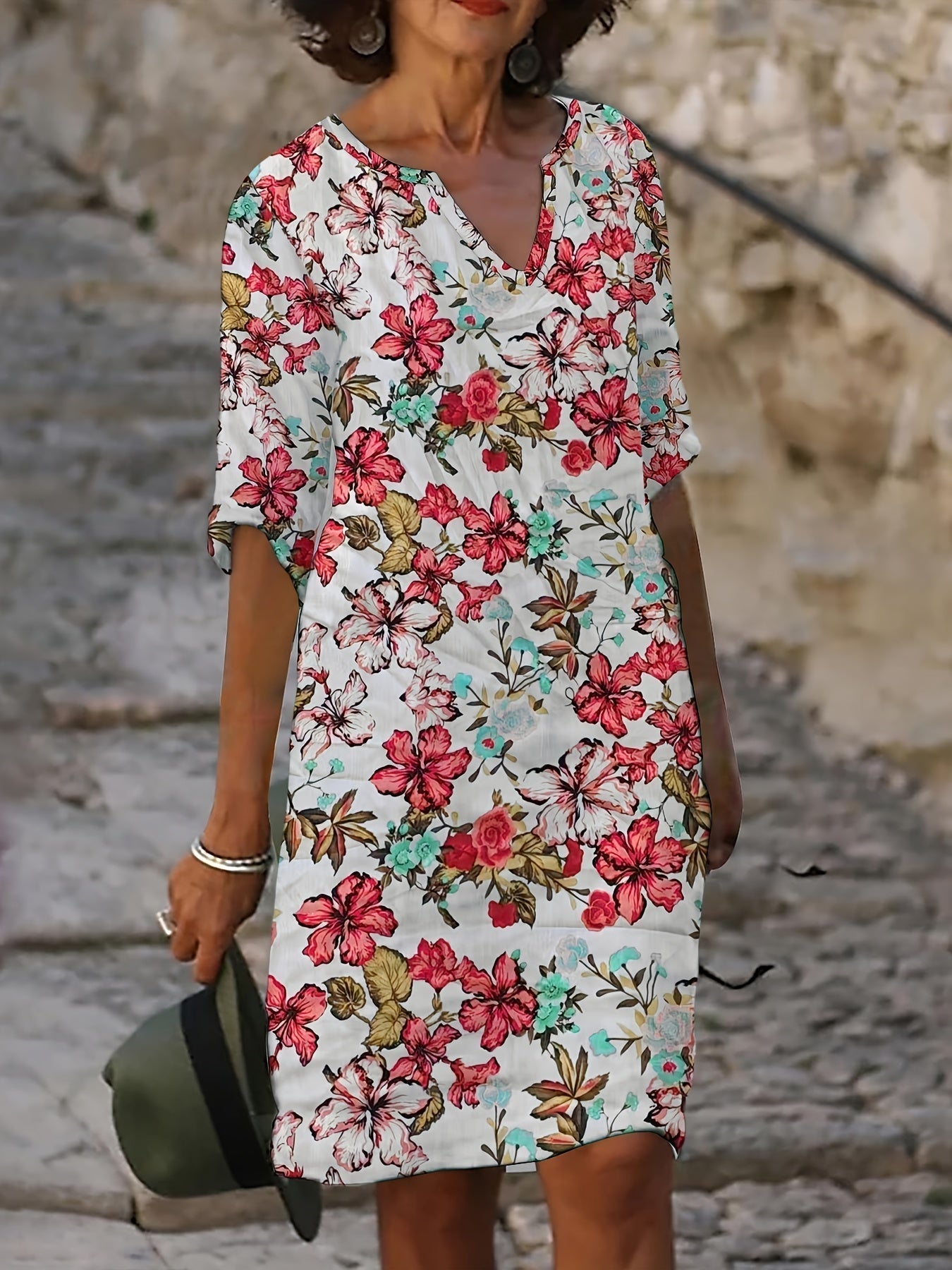 CAROLINE | Easy V-Neck Midi Dress