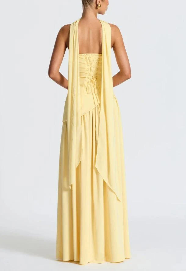 Madame - Strapless Long Dress With Ribbon And Slit