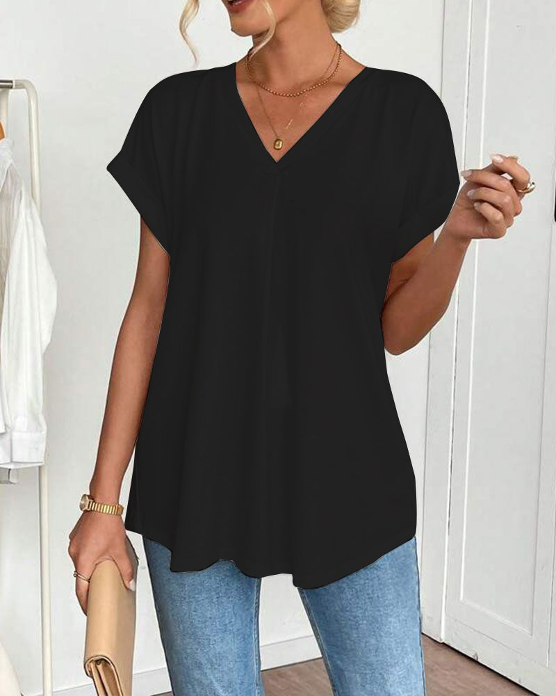 Short Sleeve Solid Color Patchwork Tee