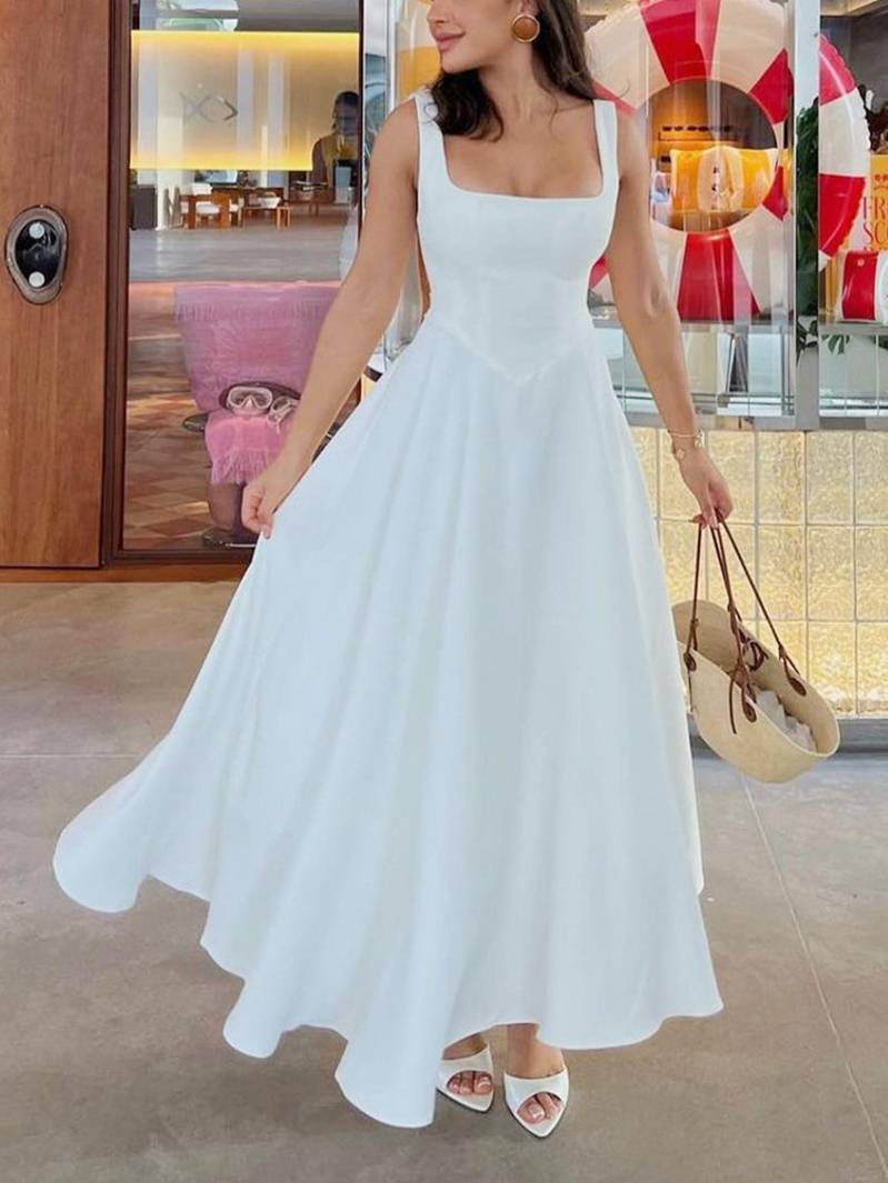 Elara | Elegant Square Neck Midi Swing Dress