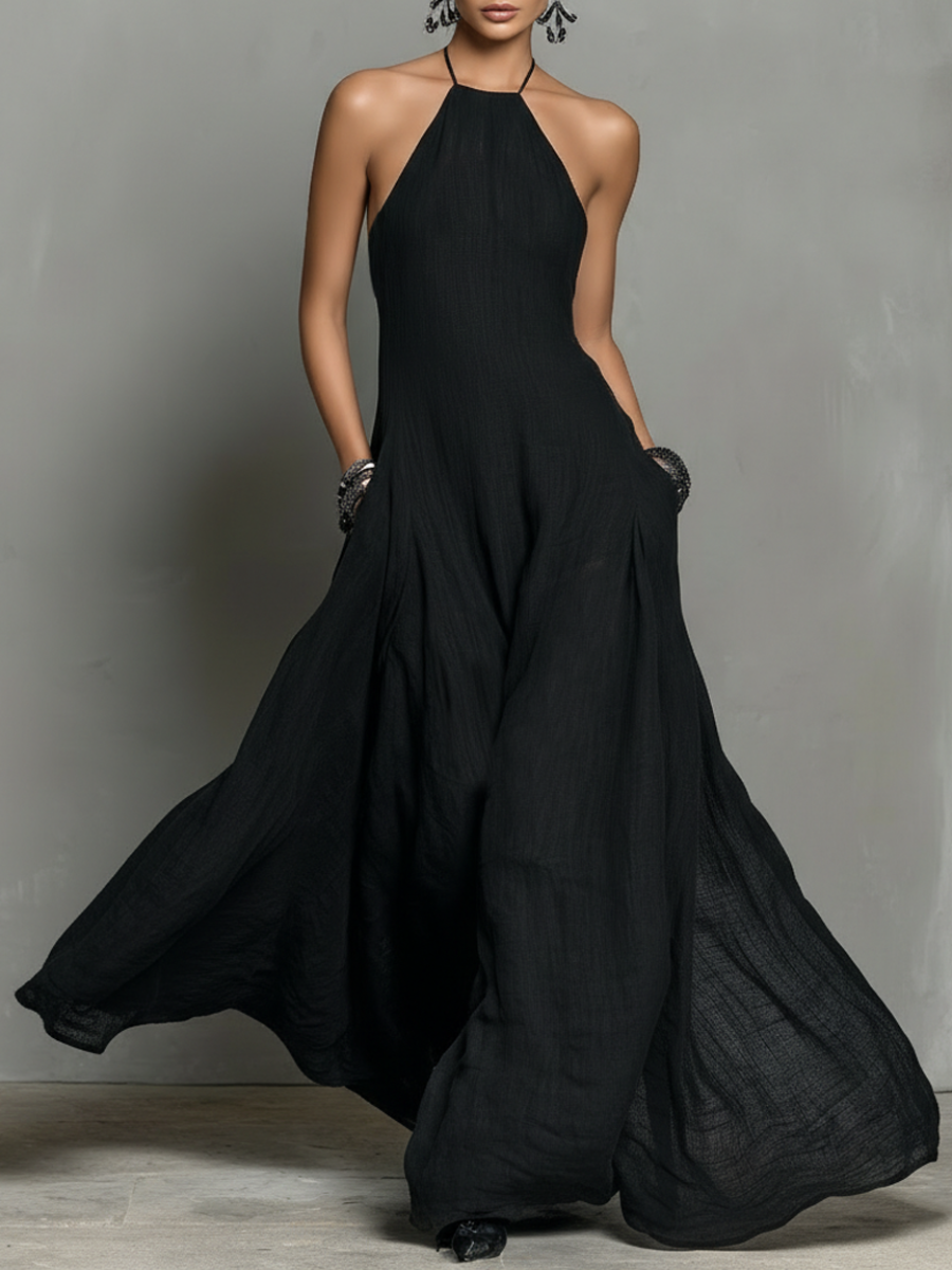 Women's Minimalist Sleeveless Maxi Dress in Linen Blend