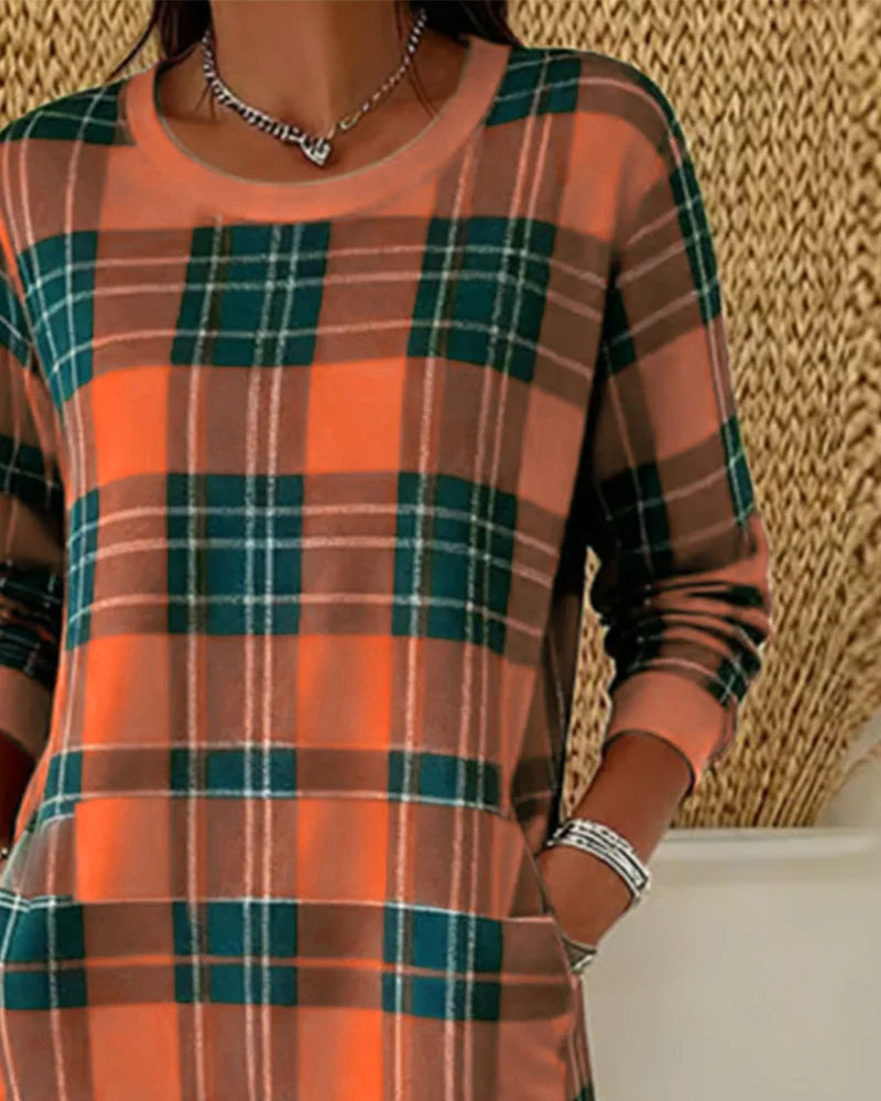 Eleven - Checked Sweatshirt Dress With Long Sleeve