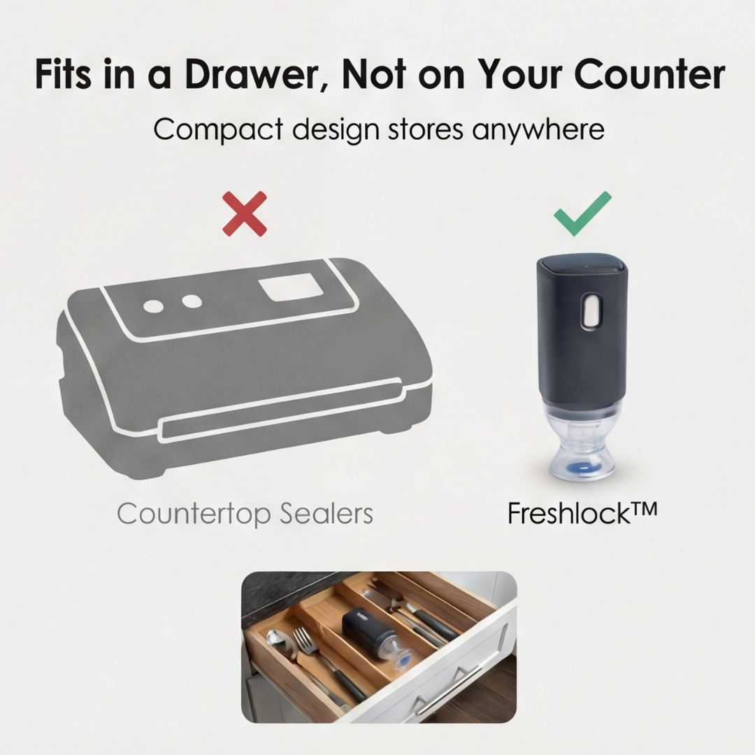 Freshvault – Handheld Vacuum Sealer with 30 Reusable Vacuum Bags (4 Sizes)