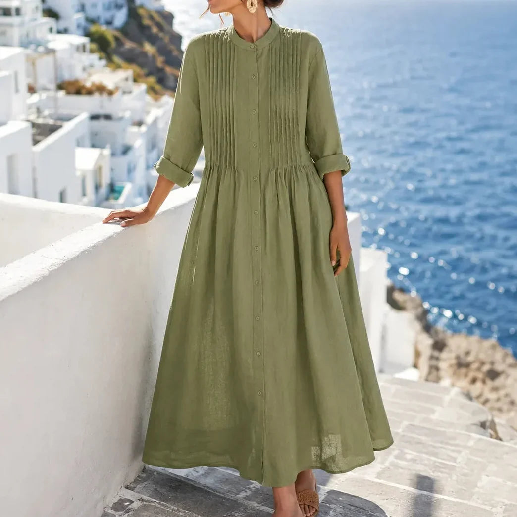 Costera – Flowy Pintuck Shirt Dress, Linen-look, Midi Length