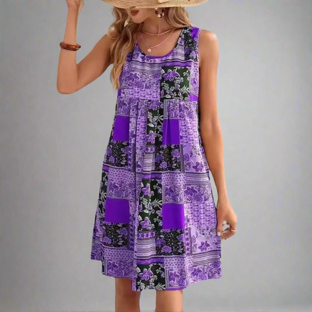 Caroline | Women's Boho Patchwork Print Sleeveless Mini Dress