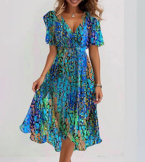 Avery | Printed V-Neck Flowy Dress