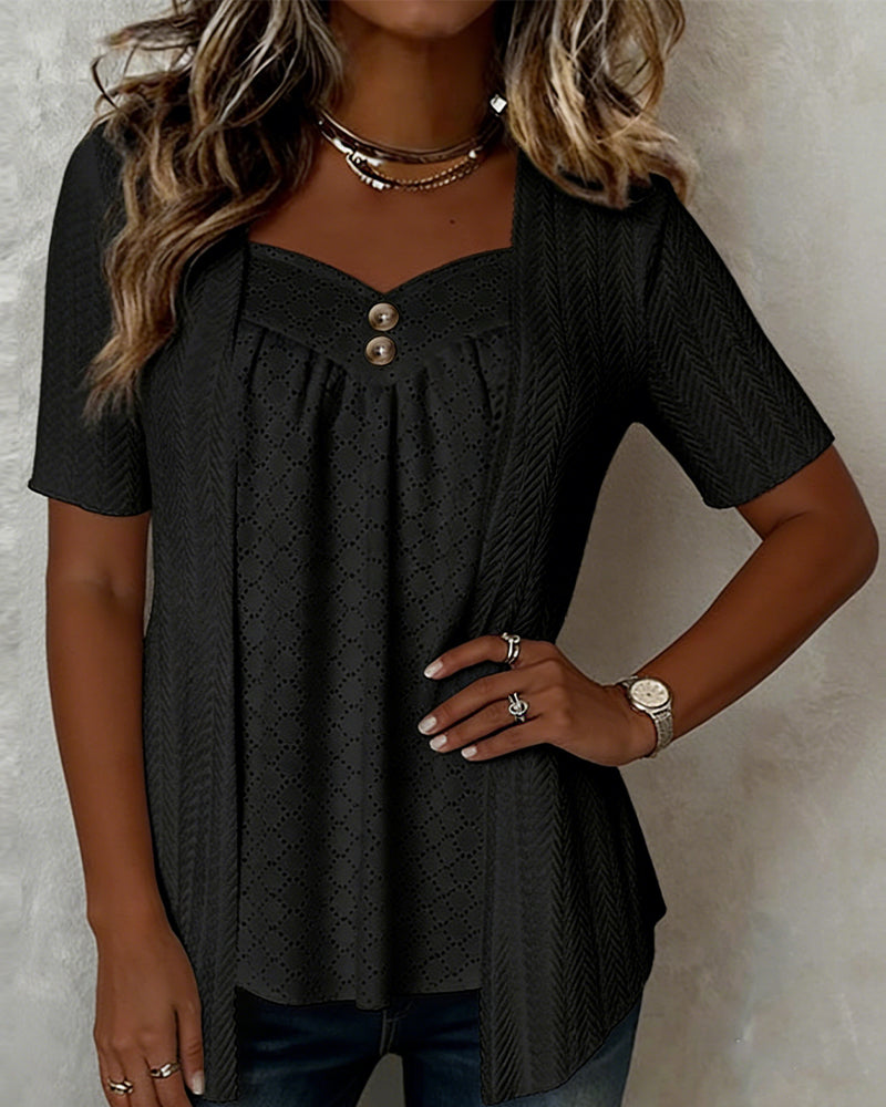 Shilina - Square Cut-Out Patchwork Blouse