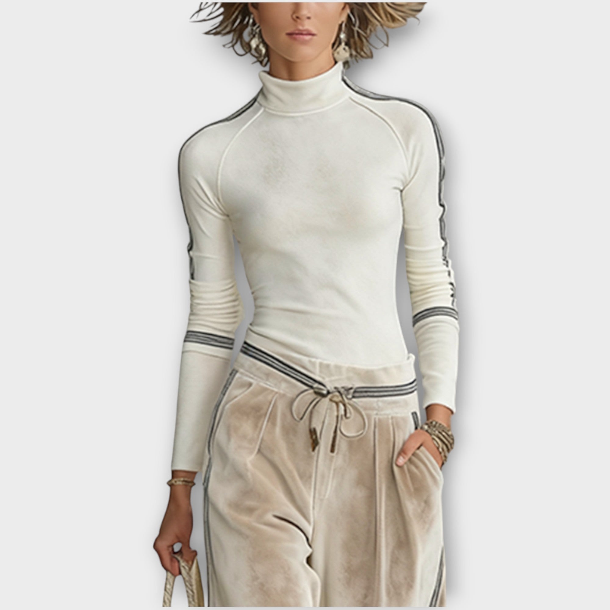 Upper Knit Set with Contrast Finish and Lounge Velvet Pants