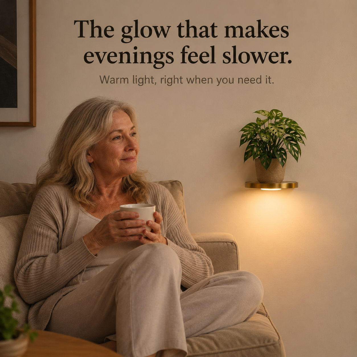 Lumeva - Floating LED Wall Shelf with Gold Finish, Rechargeable Ambient Light for Plants