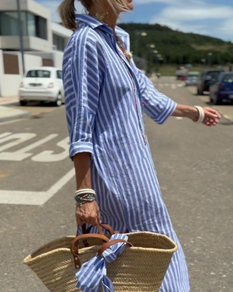 Coby | Classic Striped Linen Shirt Dress