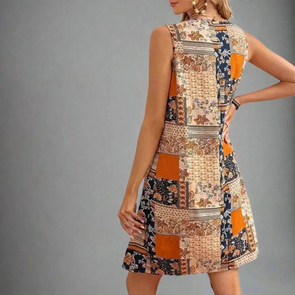 Caroline | Women's Boho Patchwork Print Sleeveless Mini Dress