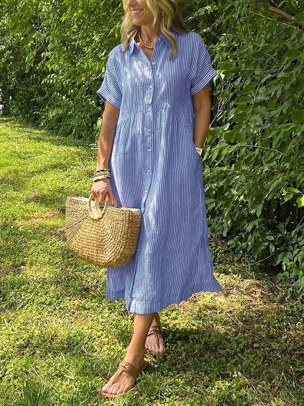 CLAIRE – EFFORTLESS STRIPED SHIRT DRESS