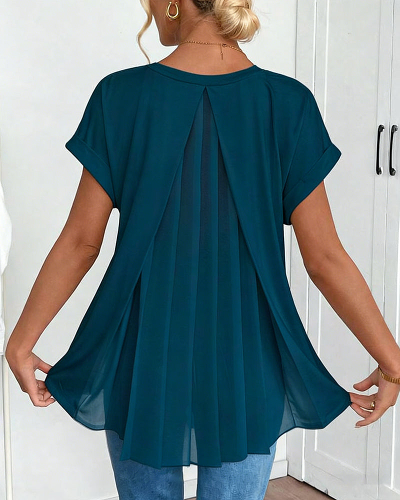 Short Sleeve Solid Color Patchwork Tee