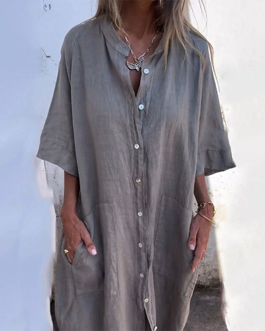 Darcey | Women's Boho Button Front Long Sleeve Midi Dress