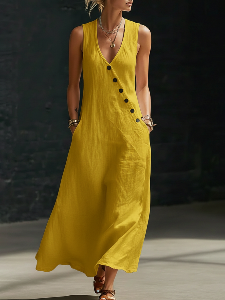 Fluid Maxi Buttoned Dress for Women - Everyday Minimalist Elegance