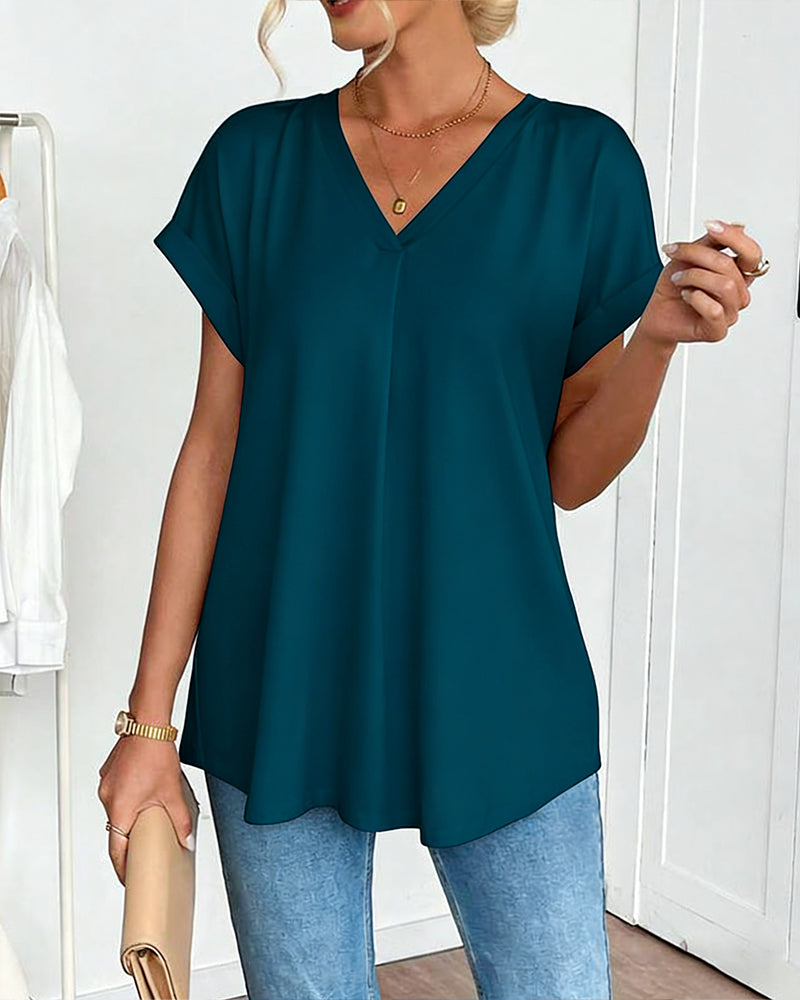 Short Sleeve Solid Color Patchwork Tee