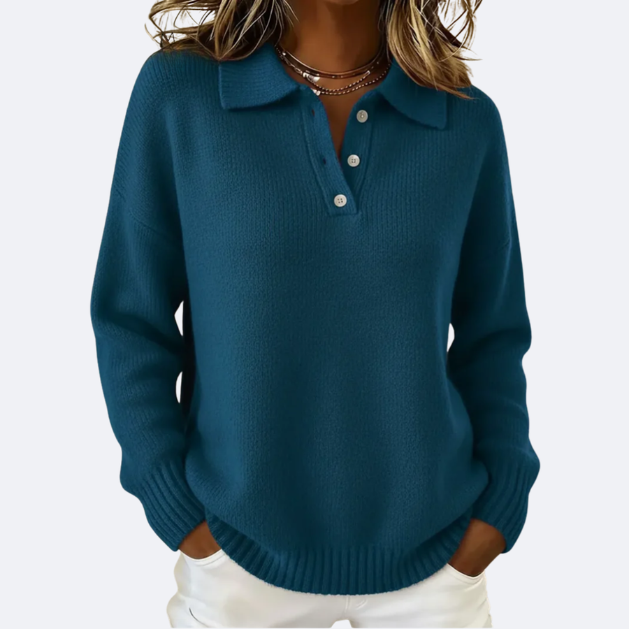 OLIVIA - Soft Knit Polo Collar Sweater