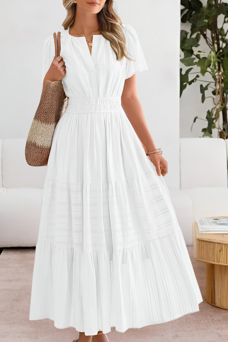 Eleanor | Women's Boho Short Sleeve Smocked Midi Dress