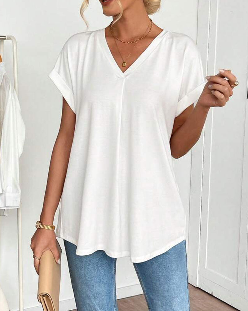 Short Sleeve Solid Color Patchwork Tee