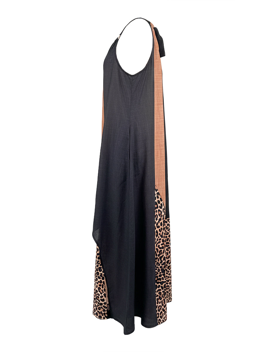 Terina - Long Dress with Leopard Print Panels