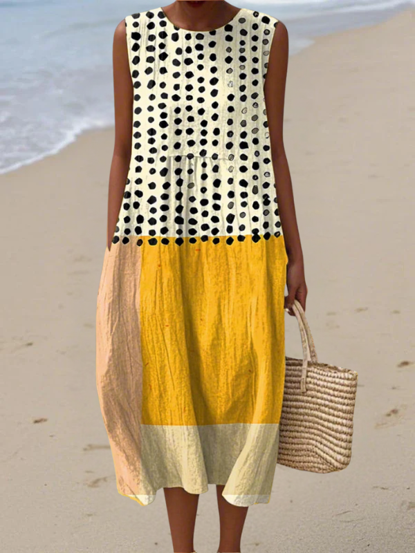 Leah | Colorblock Polka Dot Midi Dress