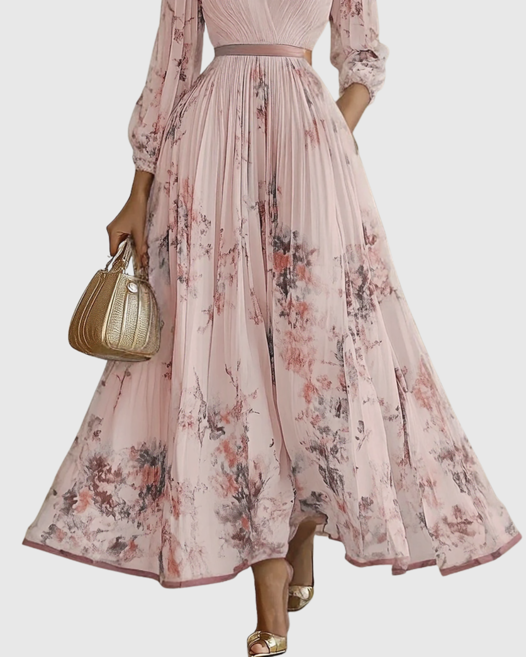 Elegant Long Pleated Dress Rowella - Maxi Fluid Dress for Women
