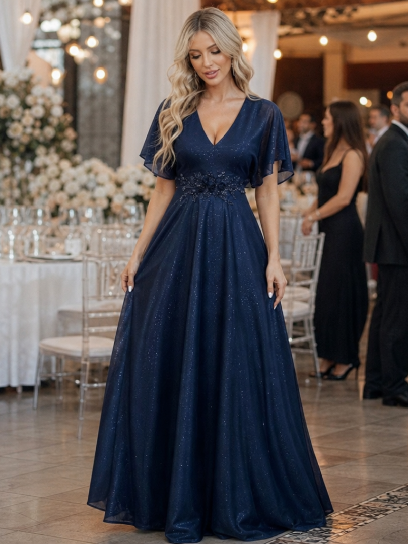 Orelia | Short Sleeve V Neck Flowing Maxi Dress