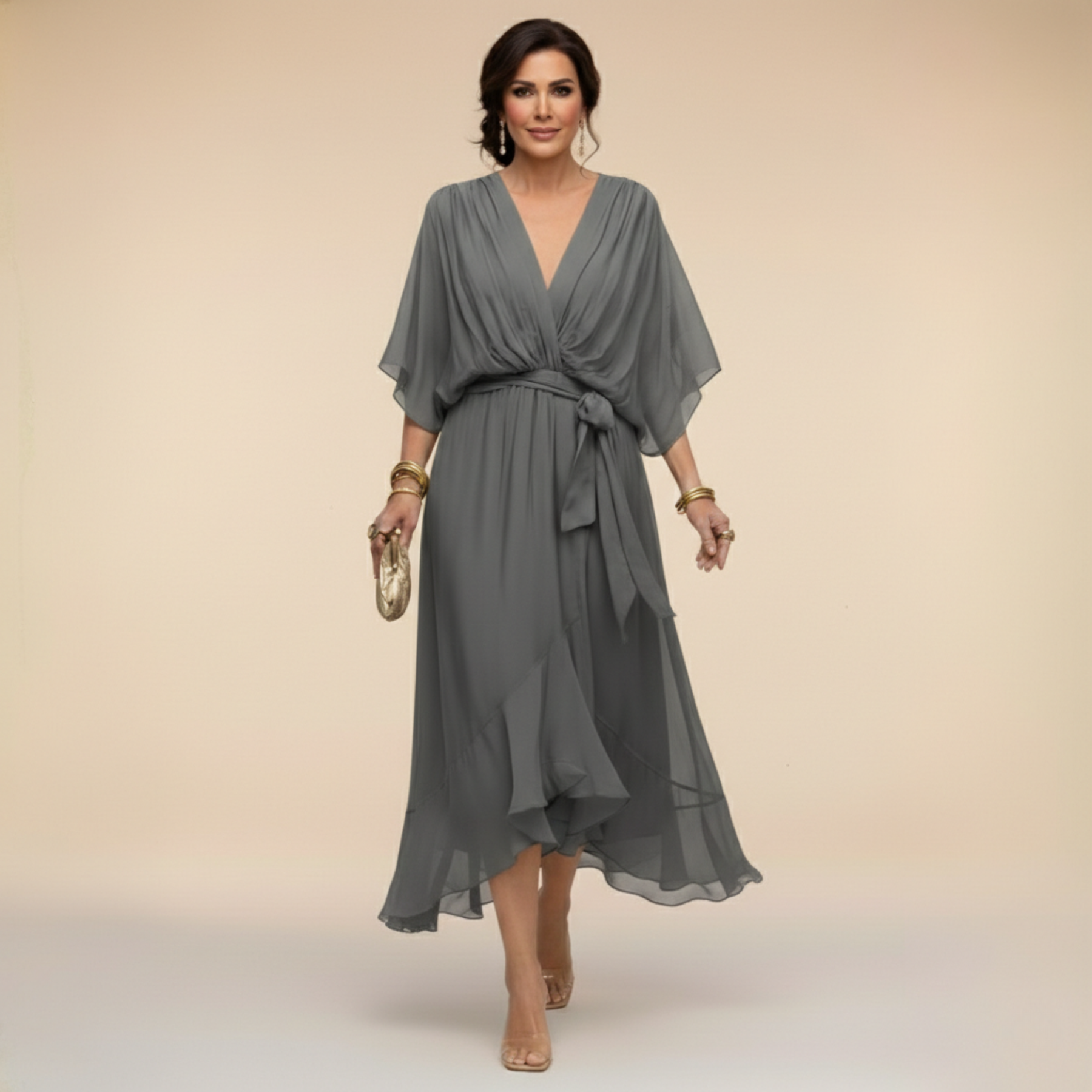 MARTA™ | CHIFFON DRESS WITH V-NECK