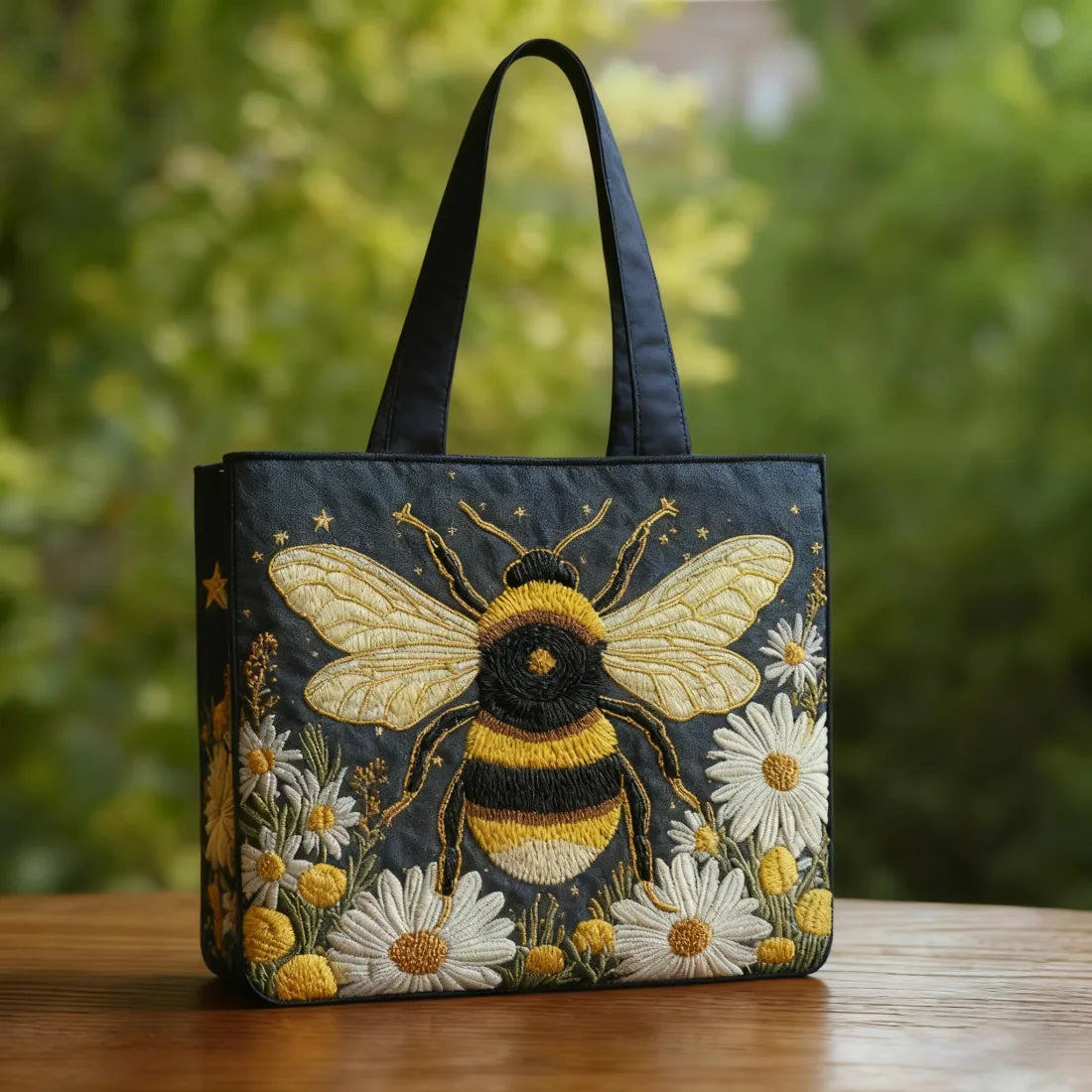 Artisanal Tote Bag with Daisies and Stars