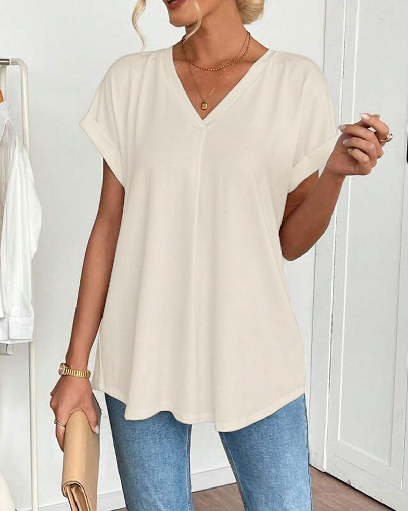 Short Sleeve Solid Color Patchwork Tee