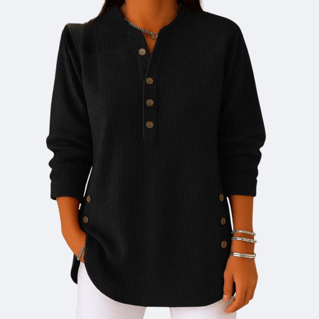 ELENA - Soft Ribbed Top with Side Buttons